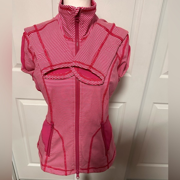 Zella Pink/White Stripes Zip Up Jacket*2 Way Zipper, size M - Picture 2 of 9